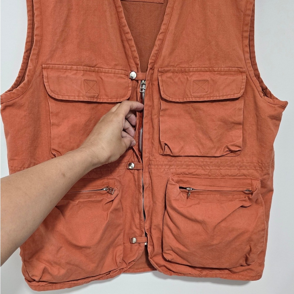 Urban Equipment 100% Cotton Utility Vest SZ Medium Orange Multi-Pocket Gorpcore